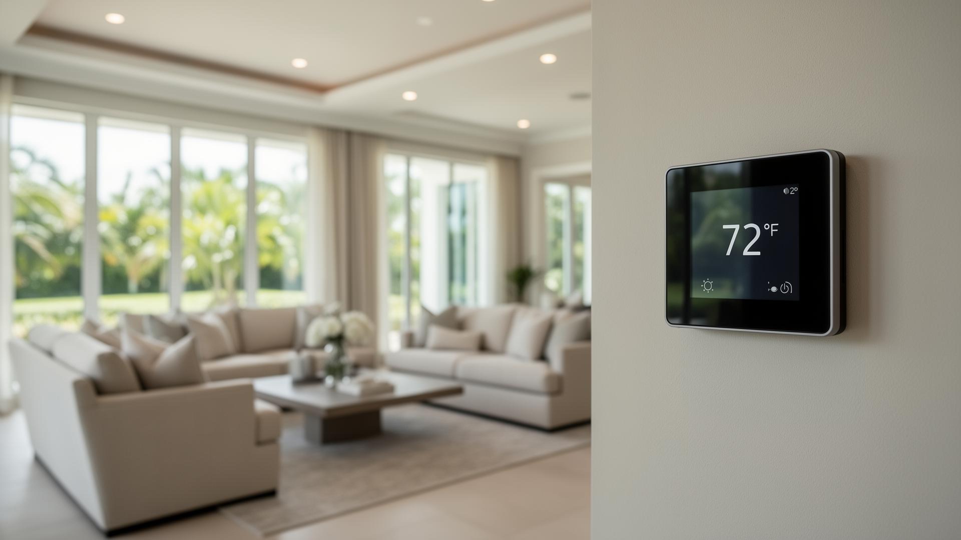 Modern Florida living room with a smart thermostat